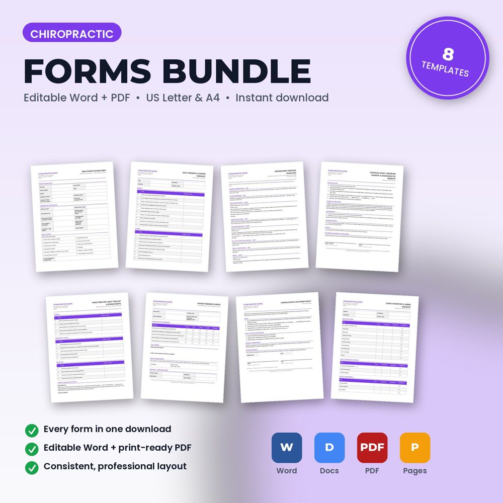 Chiropractic Office Forms Bundle — cover preview