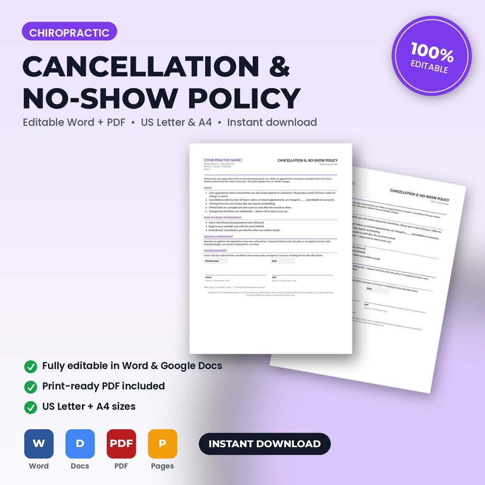 Chiropractic Office Cancellation & No-Show Policy — cover preview