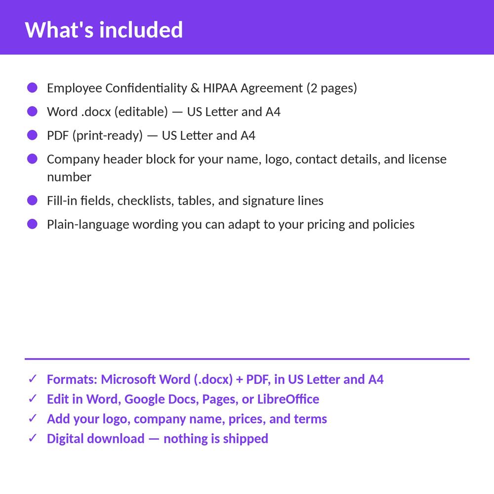 Chiropractic Office Employee Confidentiality & HIPAA Agreement — what is included