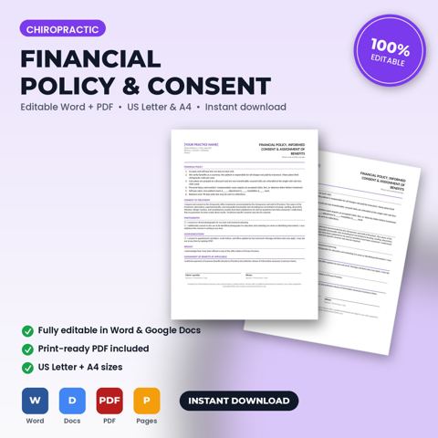Chiropractic Office Financial Policy, Treatment Consent & Photo Release — Chiropractic Office template cover