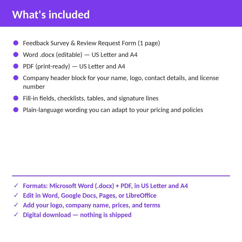 Chiropractic Office Feedback Survey & Review Request Form — what is included