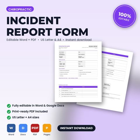 Chiropractic Office Incident & Adverse Event Report Form — Chiropractic Office template cover