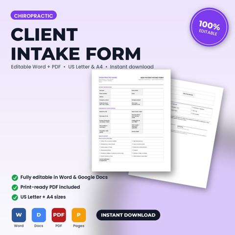 Chiropractic Office New Patient / Client Intake & Health History Form — Chiropractic Office template cover