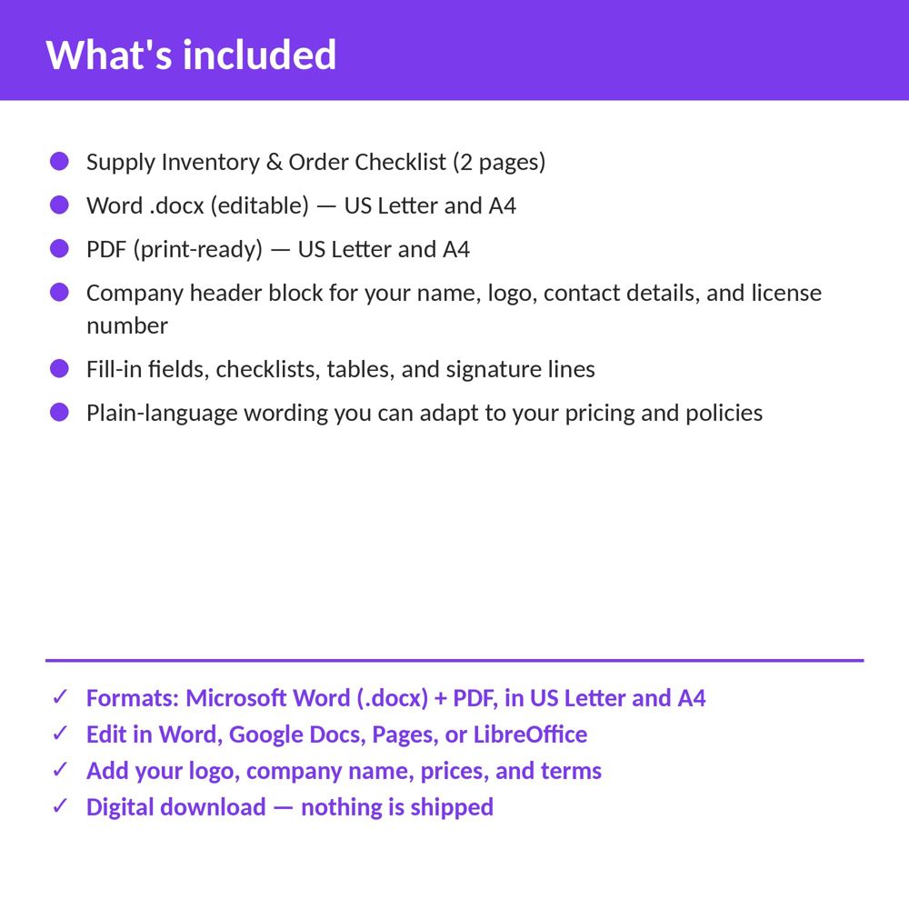 Chiropractic Office Supply Inventory & Order Checklist — what is included