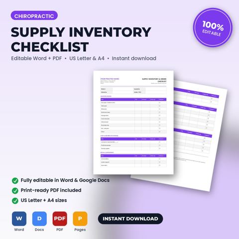 Chiropractic Office Supply Inventory & Order Checklist — Chiropractic Office template cover