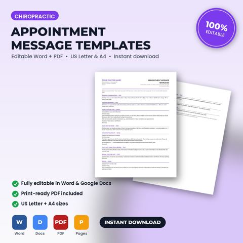 Chiropractic Office Appointment Confirmation, Reminder, No-Show & Recall Message Templates — Chiropractic Office template cover