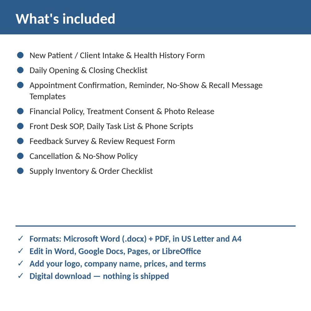 Dental Office Forms Bundle — what is included