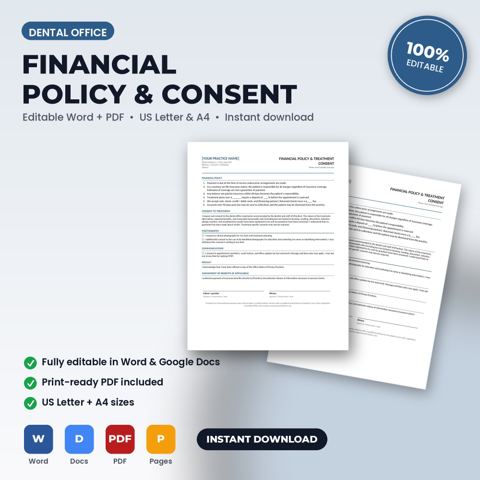 Dental Office Financial Policy, Treatment Consent & Photo Release — Dental Office template cover