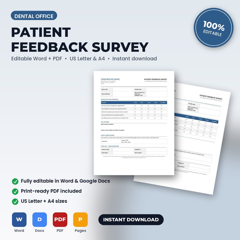 Dental Office Feedback Survey & Review Request Form — cover preview