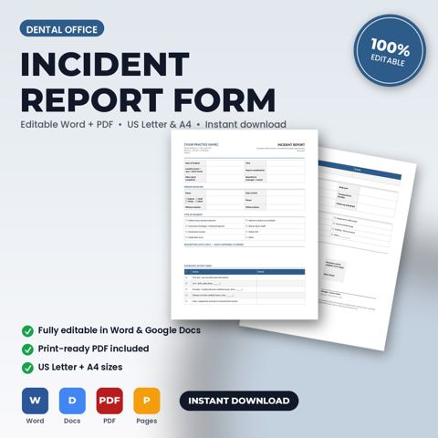 Dental Office Incident & Adverse Event Report Form — Dental Office template cover