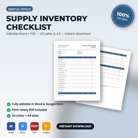 Dental Office Supply Inventory & Order Checklist — Dental Office template cover