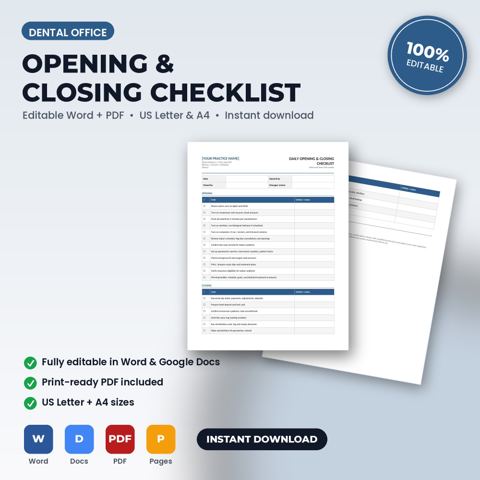 Dental Office Daily Opening & Closing Checklist — Dental Office template cover