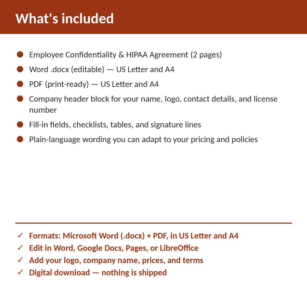 Home Health Agency Employee Confidentiality & HIPAA Agreement — what is included