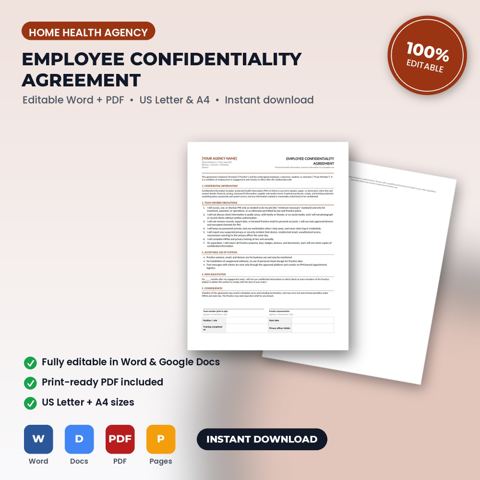 Home Health Agency Employee Confidentiality & HIPAA Agreement — Home Health Agency template cover