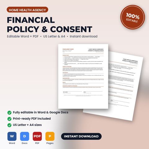 Home Health Agency Financial Policy, Treatment Consent & Photo Release — Home Health Agency template cover