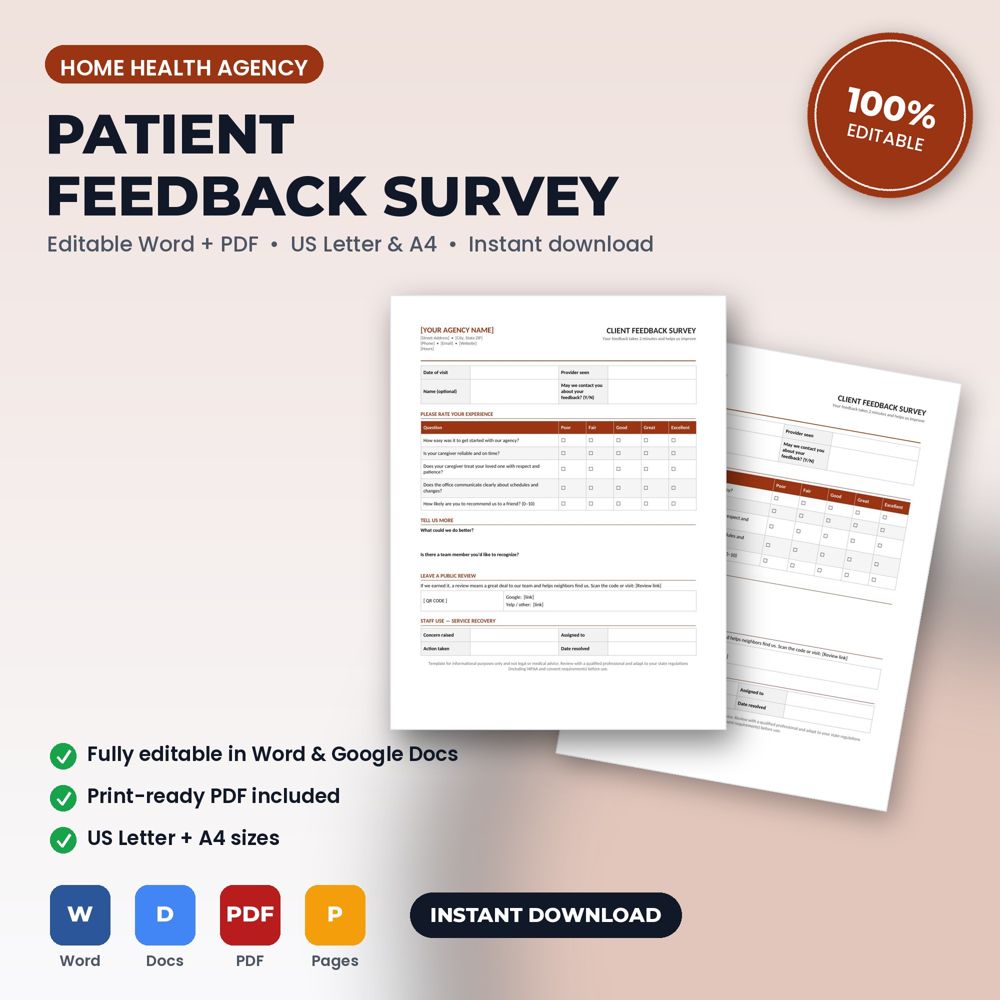 Home Health Agency Feedback Survey & Review Request Form — cover preview