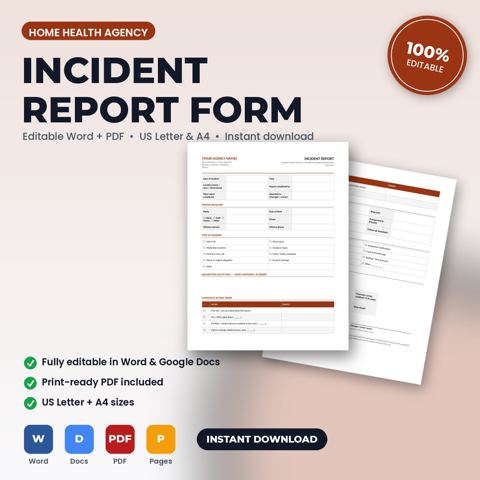 Home Health Agency Incident & Adverse Event Report Form — Home Health Agency template cover