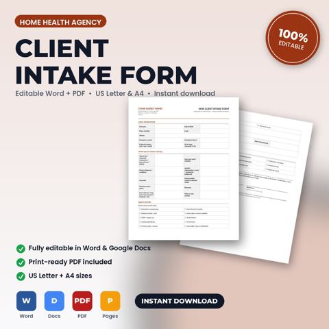 Home Health Agency New Patient / Client Intake & Health History Form — Home Health Agency template cover