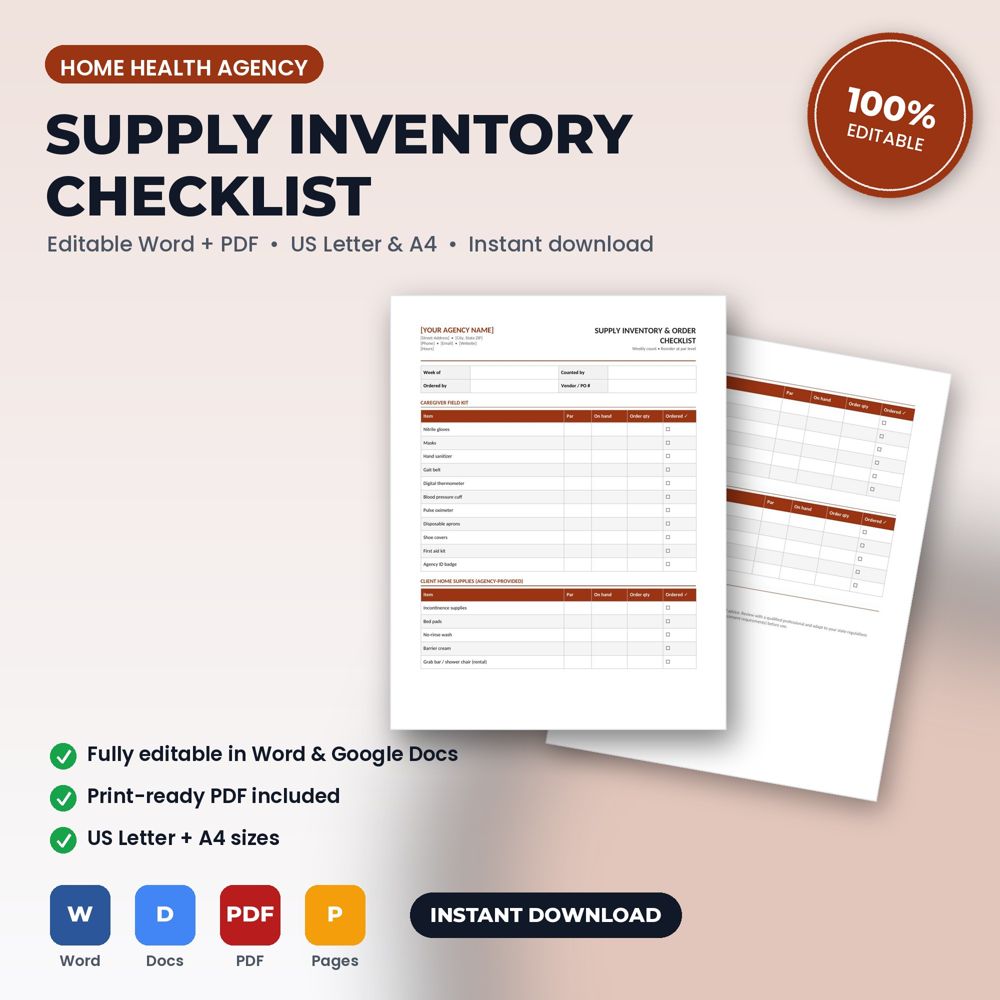 Home Health Agency Supply Inventory & Order Checklist — cover preview
