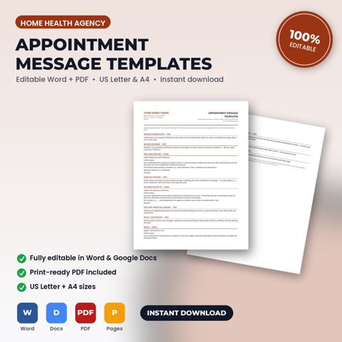 Home Health Agency Appointment Confirmation, Reminder, No-Show & Recall Message Templates — Home Health Agency template cover