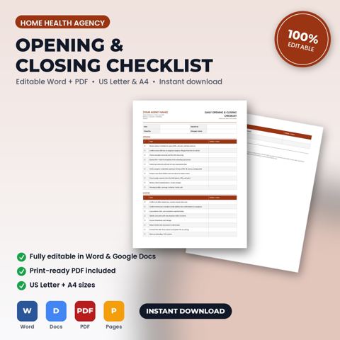 Home Health Agency Daily Opening & Closing Checklist — Home Health Agency template cover