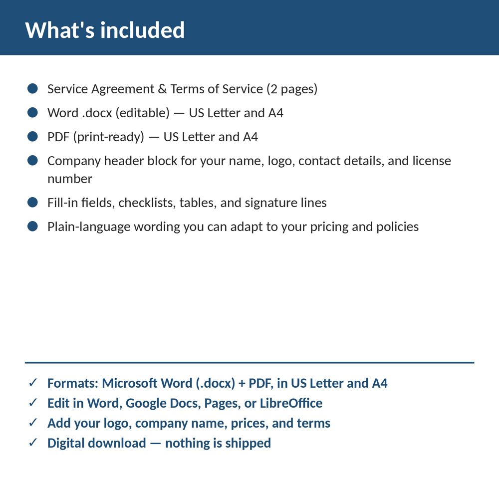 HVAC Service Agreement & Terms of Service — what is included