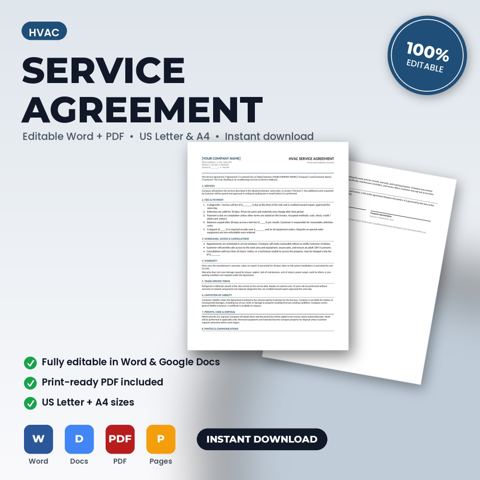 HVAC Service Agreement & Terms of Service — HVAC template cover
