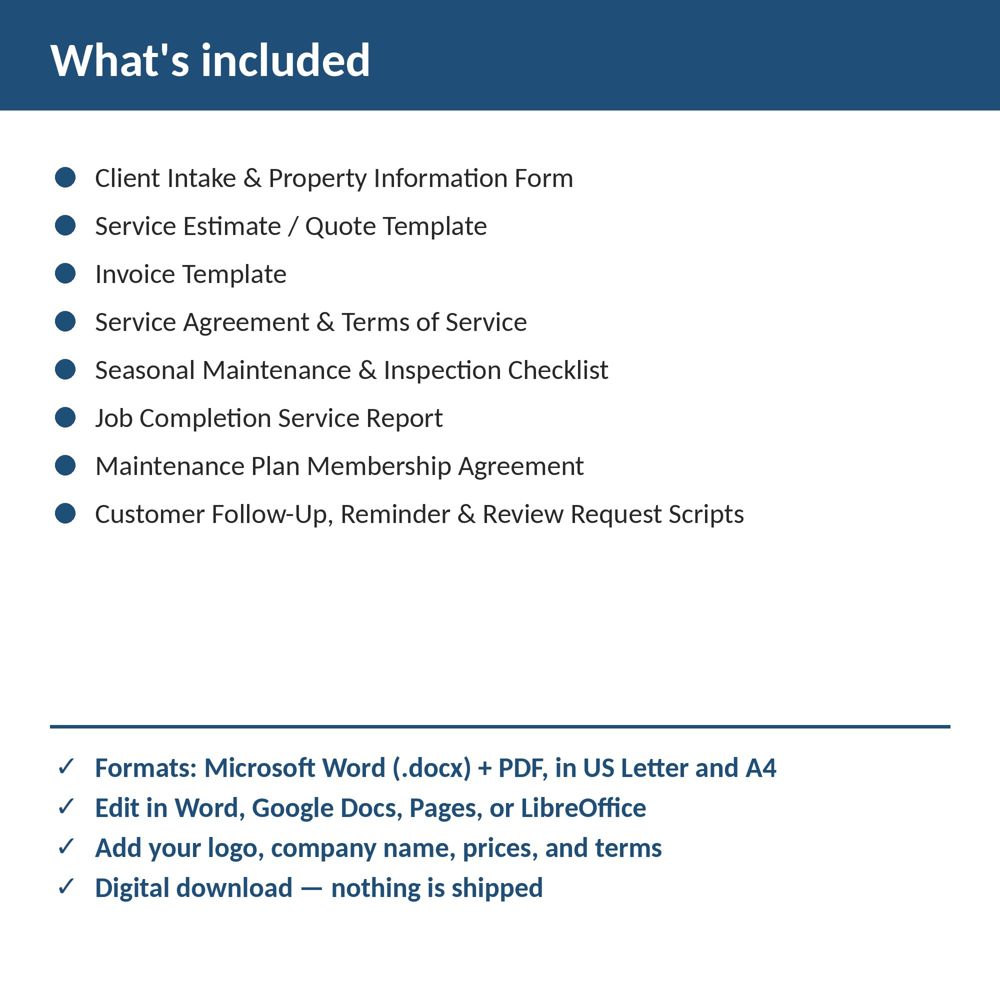 HVAC Business Forms Bundle — what is included