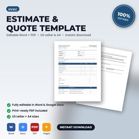 HVAC Service Estimate / Quote Template — HVAC template cover