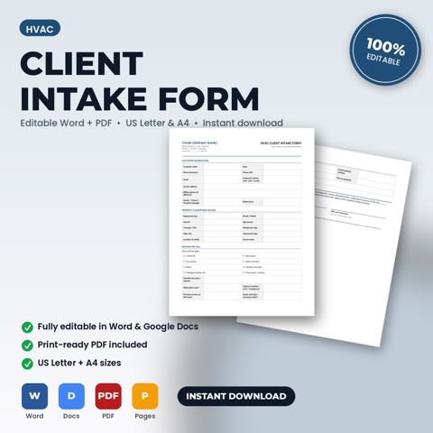 HVAC Client Intake & Property Information Form — HVAC template cover