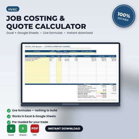 HVAC Job Costing & Quote Calculator Spreadsheet — HVAC template cover