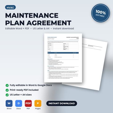 HVAC Maintenance Plan Membership Agreement — HVAC template cover