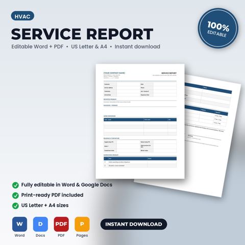 HVAC Job Completion Service Report — HVAC template cover
