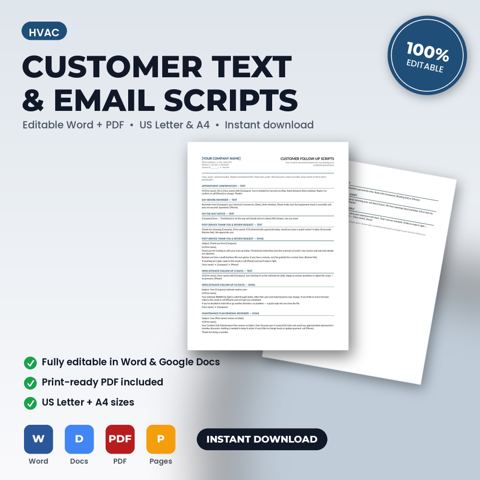 HVAC Customer Follow-Up, Reminder & Review Request Scripts — HVAC template cover