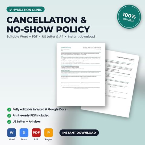 IV Hydration Clinic Cancellation & No-Show Policy — IV Hydration Clinic template cover
