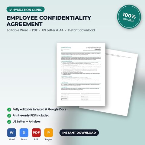 IV Hydration Clinic Employee Confidentiality & HIPAA Agreement — IV Hydration Clinic template cover