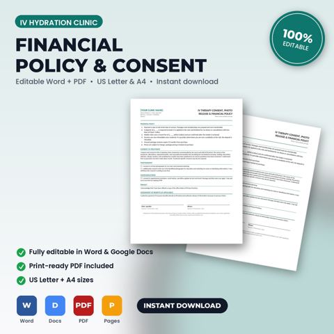 IV Hydration Clinic Financial Policy, Treatment Consent & Photo Release — IV Hydration Clinic template cover