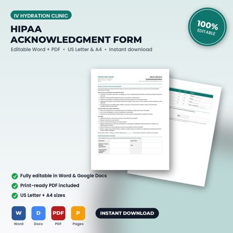 IV Hydration Clinic HIPAA Notice of Privacy Practices Acknowledgment & Communication Consent — IV Hydration Clinic template cover