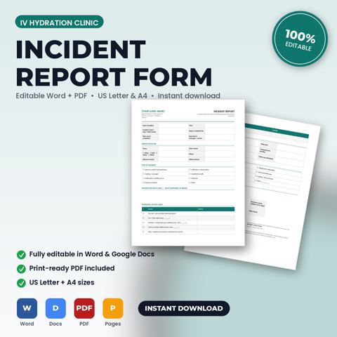 IV Hydration Clinic Incident & Adverse Event Report Form — IV Hydration Clinic template cover