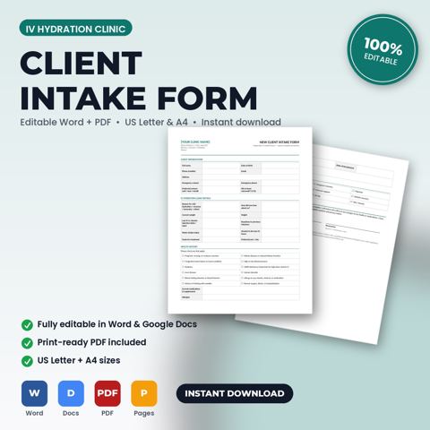 IV Hydration Clinic New Patient / Client Intake & Health History Form — IV Hydration Clinic template cover