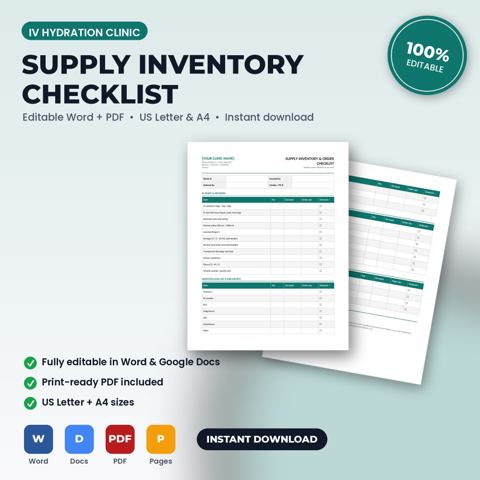 IV Hydration Clinic Supply Inventory & Order Checklist — IV Hydration Clinic template cover