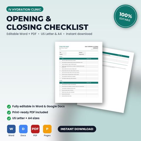 IV Hydration Clinic Daily Opening & Closing Checklist — IV Hydration Clinic template cover