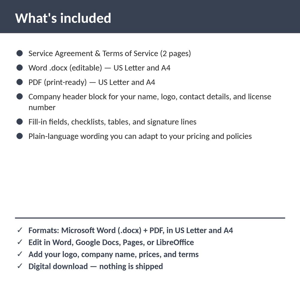 Locksmith Service Agreement & Terms of Service — what is included