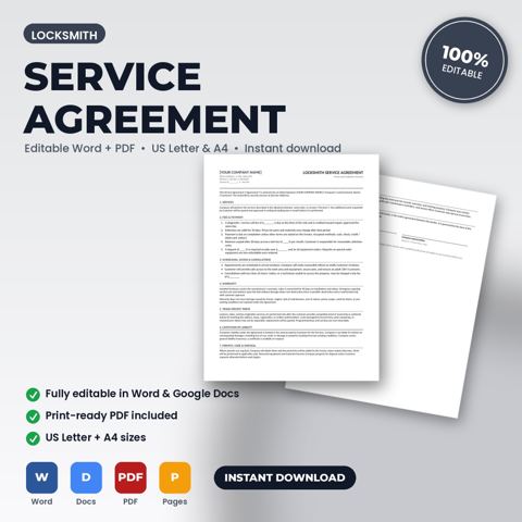 Locksmith Service Agreement & Terms of Service — Locksmith template cover