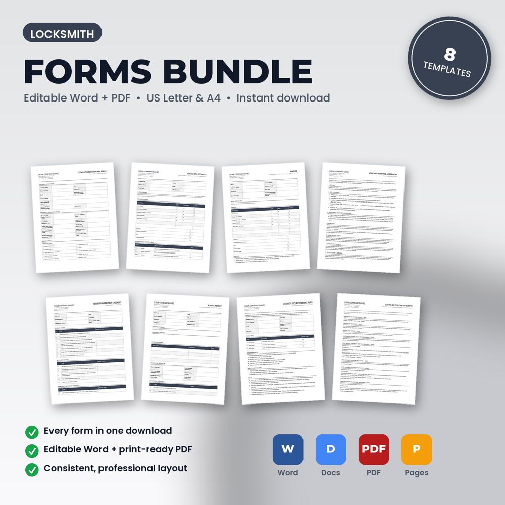 Locksmith Business Forms Bundle — cover preview