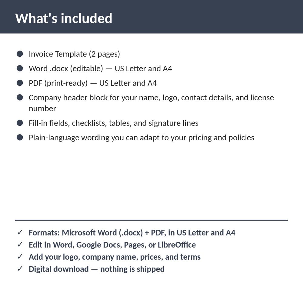 Locksmith Invoice Template — what is included