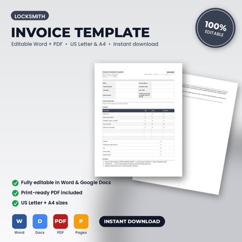 Locksmith Invoice Template — Locksmith template cover