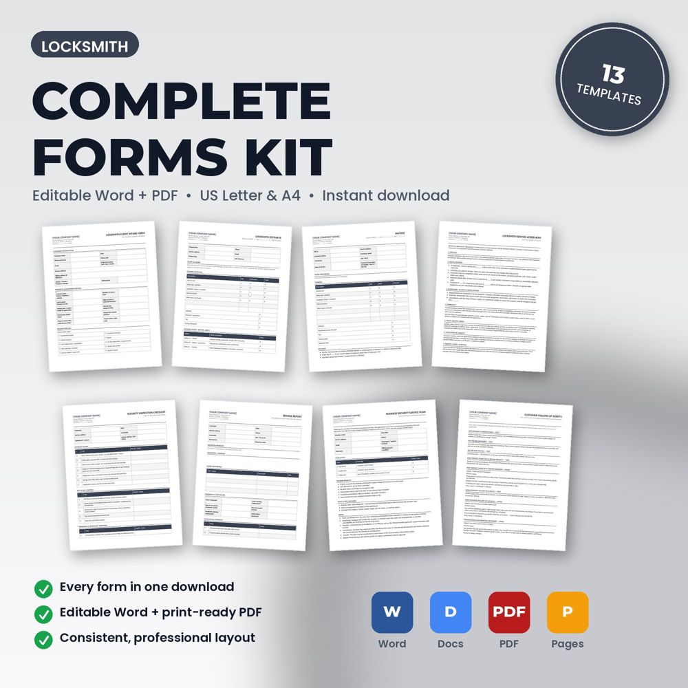 Locksmith Complete Business Forms Kit — cover preview