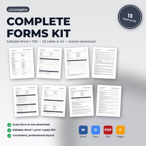 Locksmith Complete Business Forms Kit — Locksmith template cover