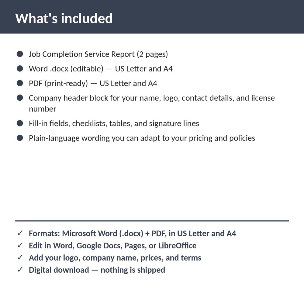 Locksmith Job Completion Service Report — what is included